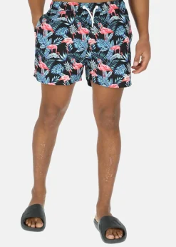 Hot Blount & Pool Beachshorts Black Flamingo Leaf