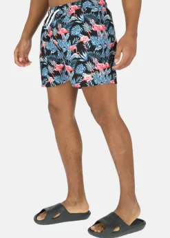 Hot Blount & Pool Beachshorts Black Flamingo Leaf