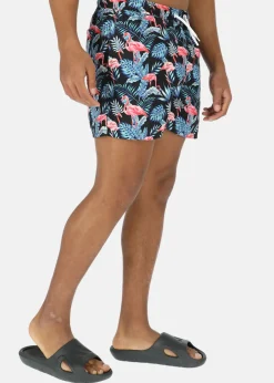 Hot Blount & Pool Beachshorts Black Flamingo Leaf