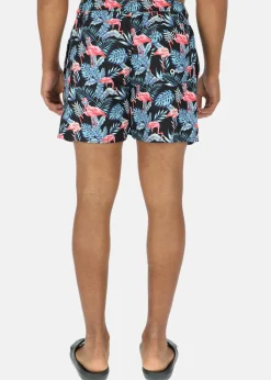 Hot Blount & Pool Beachshorts Black Flamingo Leaf
