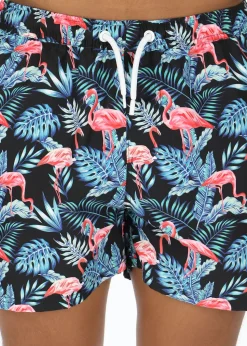 Hot Blount & Pool Beachshorts Black Flamingo Leaf