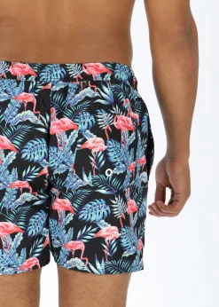 Hot Blount & Pool Beachshorts Black Flamingo Leaf