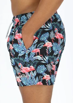 Hot Blount & Pool Beachshorts Black Flamingo Leaf