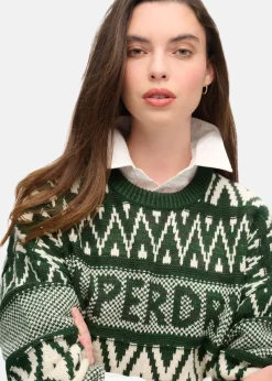 Discount Superdry Branded Pattern Crew Jumper Darkest Pine Green