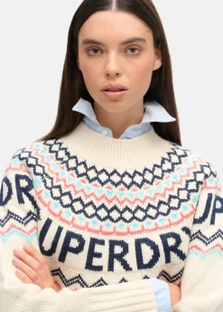 Sale Superdry Fairisle Branded Jumper Island Ecru Multi