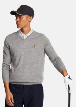 Outlet Lyle&scott Golf V Neck Pullover Mid Grey Marl