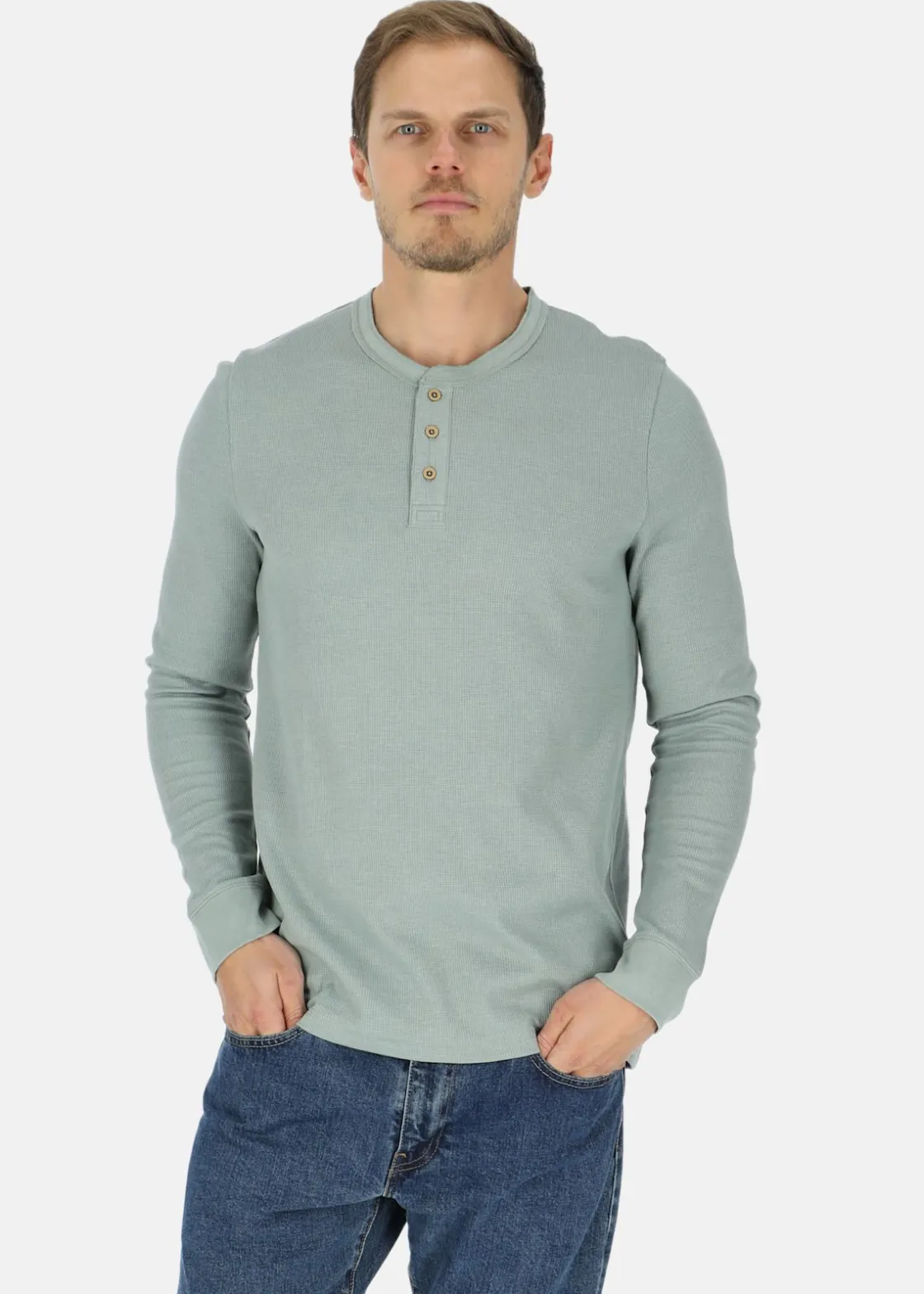 Clearance Denim Factory Henley Shirt Sage Green