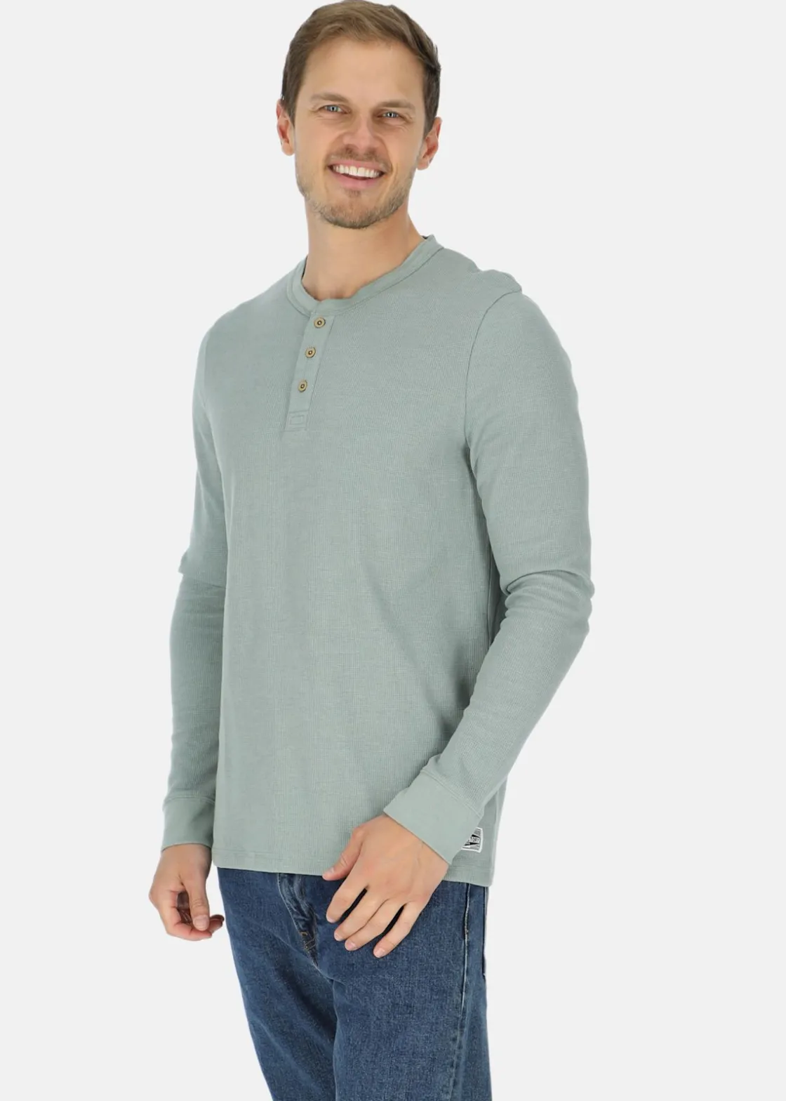 Clearance Denim Factory Henley Shirt Sage Green