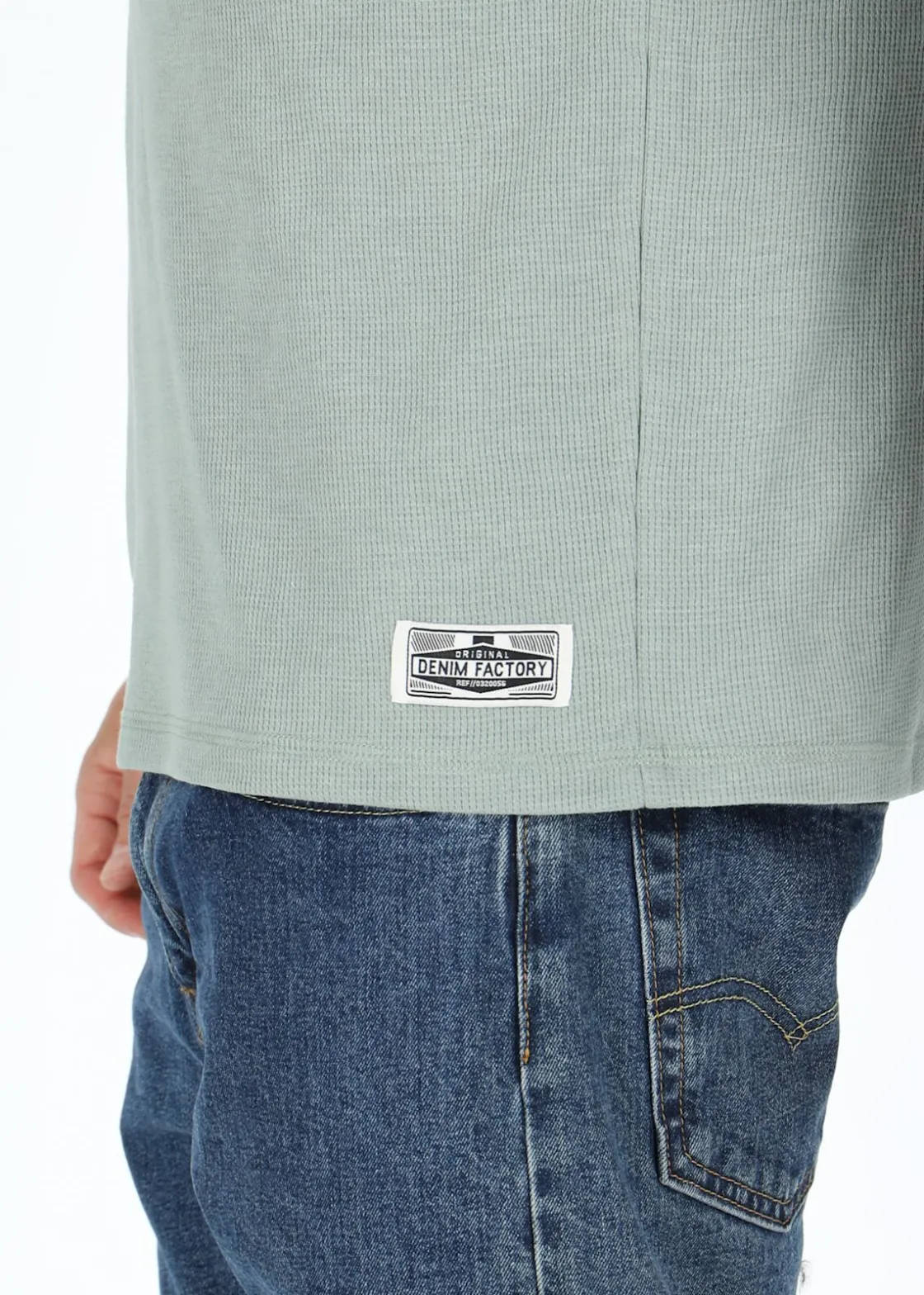 Clearance Denim Factory Henley Shirt Sage Green