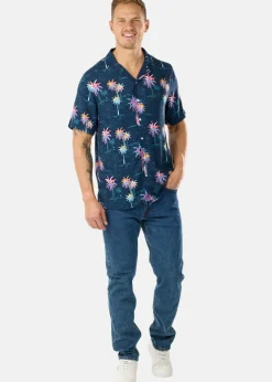 Hot Blount & Pool Honolulu Shirt Navy Sea Palm