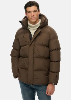 Hot Superdry HOODED 5 BAFFLE SPORTS PUFFER Slate Brown