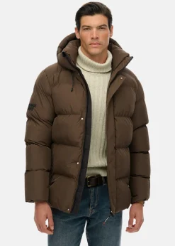 Hot Superdry HOODED 5 BAFFLE SPORTS PUFFER Slate Brown