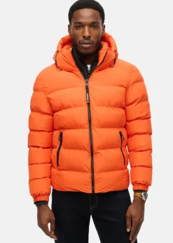 Sale Superdry HOODED SPORTS PUFFER JACKET Flame Orange