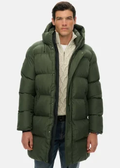 Superdry HOODED SPORTS PUFFER MID JKT Dark Moss Green