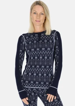 Sale Swedemount Idre Wool LS Top W Dk. Navy/Lt Blue