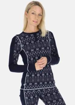 Sale Swedemount Idre Wool LS Top W Dk. Navy/Lt Blue