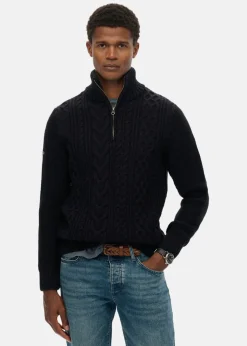 Online Superdry JACOB CABLE KNIT HALF ZIP Eclipse Navy