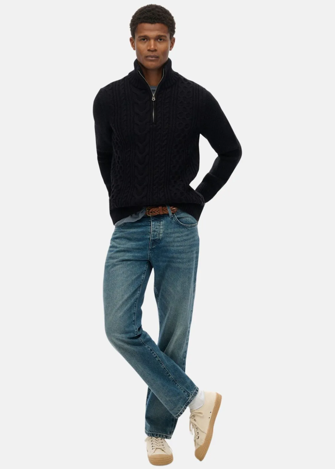 Online Superdry JACOB CABLE KNIT HALF ZIP Eclipse Navy