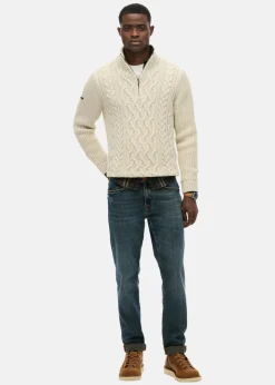 Best Superdry JACOB CABLE KNIT HALF ZIP Ecru