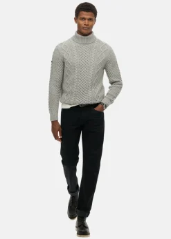 Superdry JACOB CABLE ROLL NECK JUMPER MID GREY