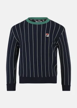 Clearance Fila LUKOW pinstriped crew sweat Black Iris/Bright White Striped