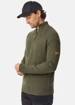 Clearance Swedemount Nordkap Wool Sweater Half Zip Olive Melange