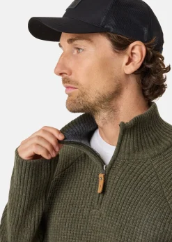Clearance Swedemount Nordkap Wool Sweater Half Zip Olive Melange