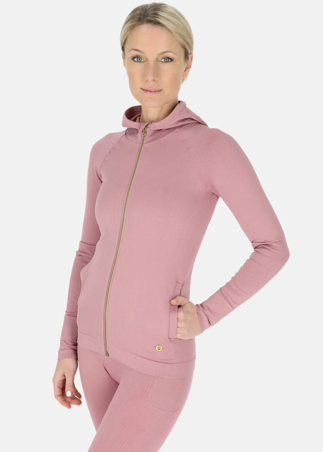 Sale Swedemount Ribbed Seamless Fullzip Hood W Dusty Rose