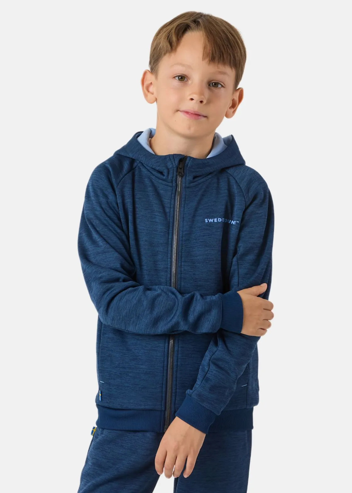 Sale Swedemount Training Logo Zip Hood JR II Navy Melange/Lt Blue