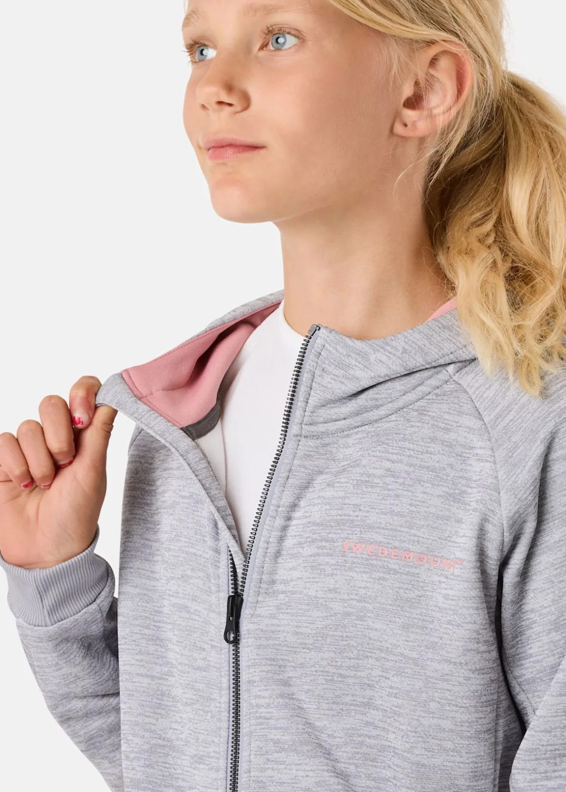 Swedemount Training Logo Zip Hood JR II Lt. Grey Melange/Dusty Rose