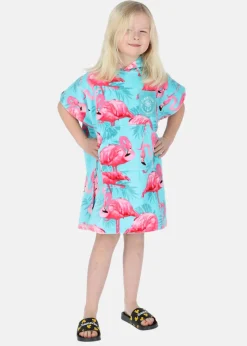 Hot Blount & Pool Tropical Beach Poncho Kids Turquoise Flamingo