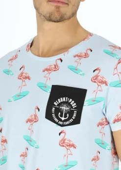 Best Blount & Pool Tropical Pocket Tee Lt. Blue Surfing Flamingo