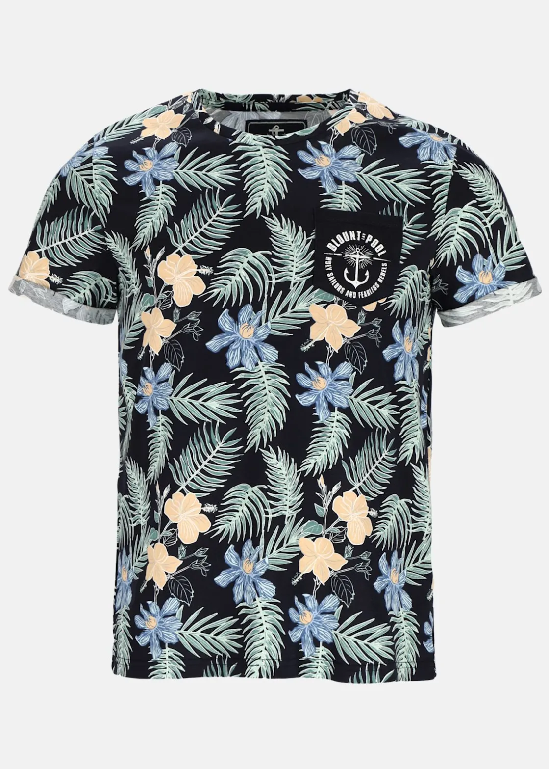 Best Blount & Pool Tropical Pocket Tee Navy Hibiscus AOP