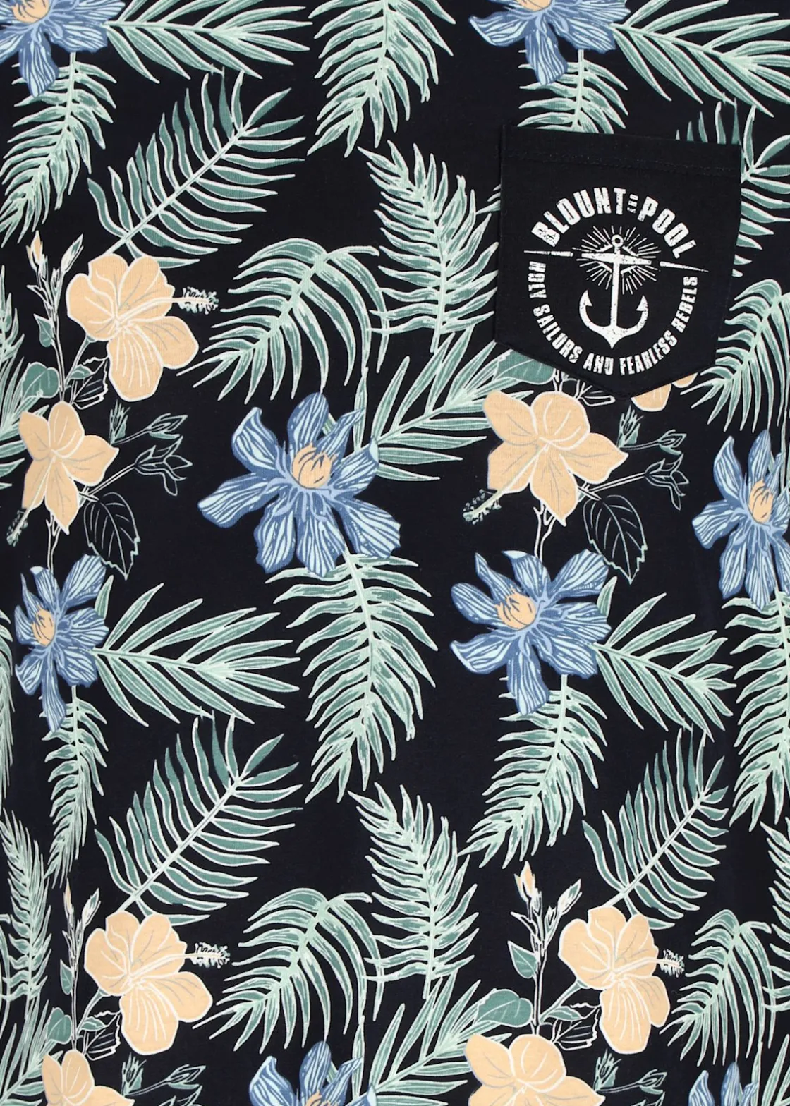 Best Blount & Pool Tropical Pocket Tee Navy Hibiscus AOP