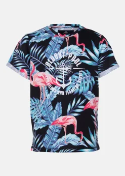 Hot Blount & Pool Tropical Tee JR Black Flamingo Leaf