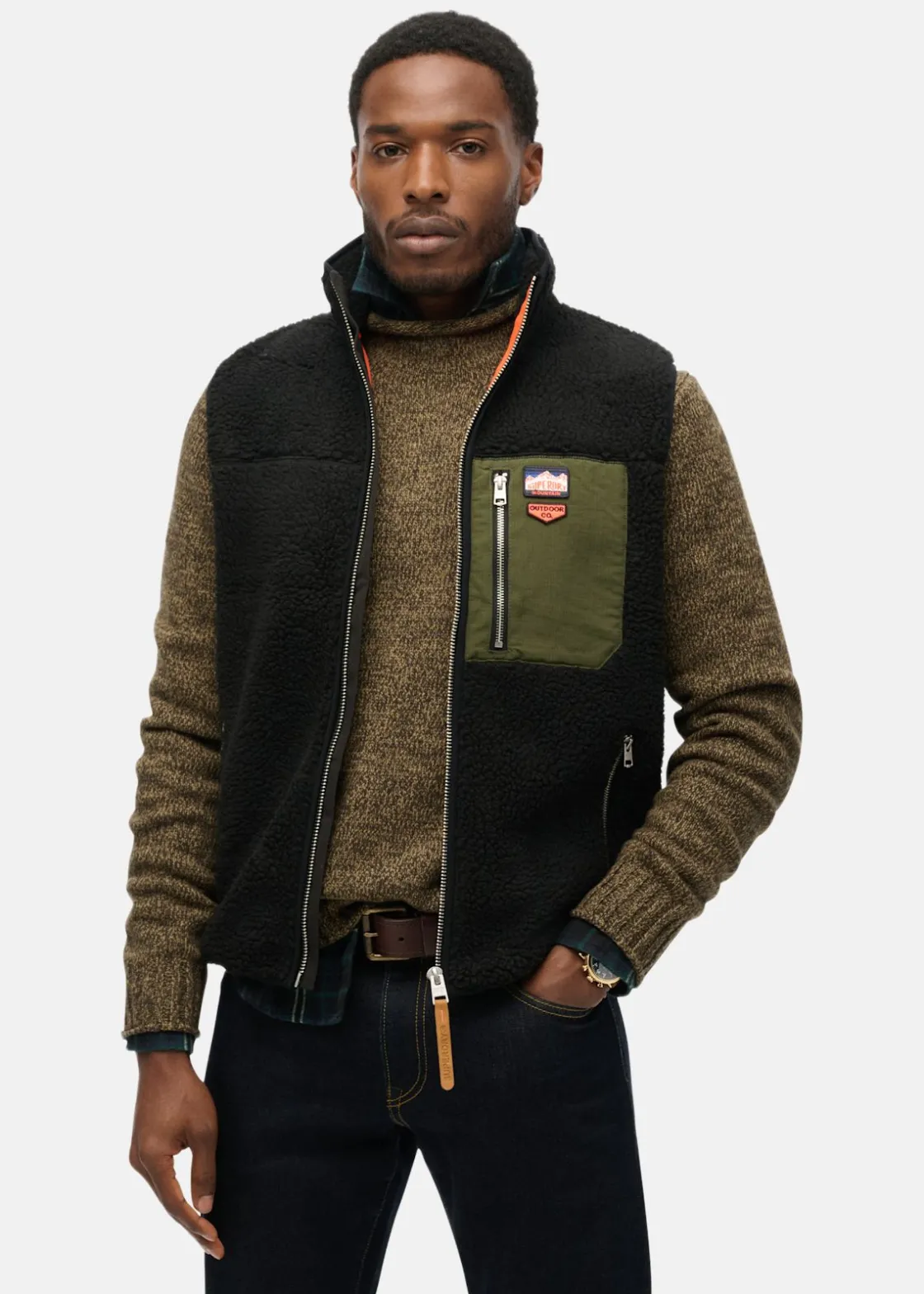 New Superdry VINTAGE RETRO FLEECE GILET Black